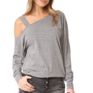 Free People Saratoga One Shoulder Top Pullover Gray Bubble Sleeve Small